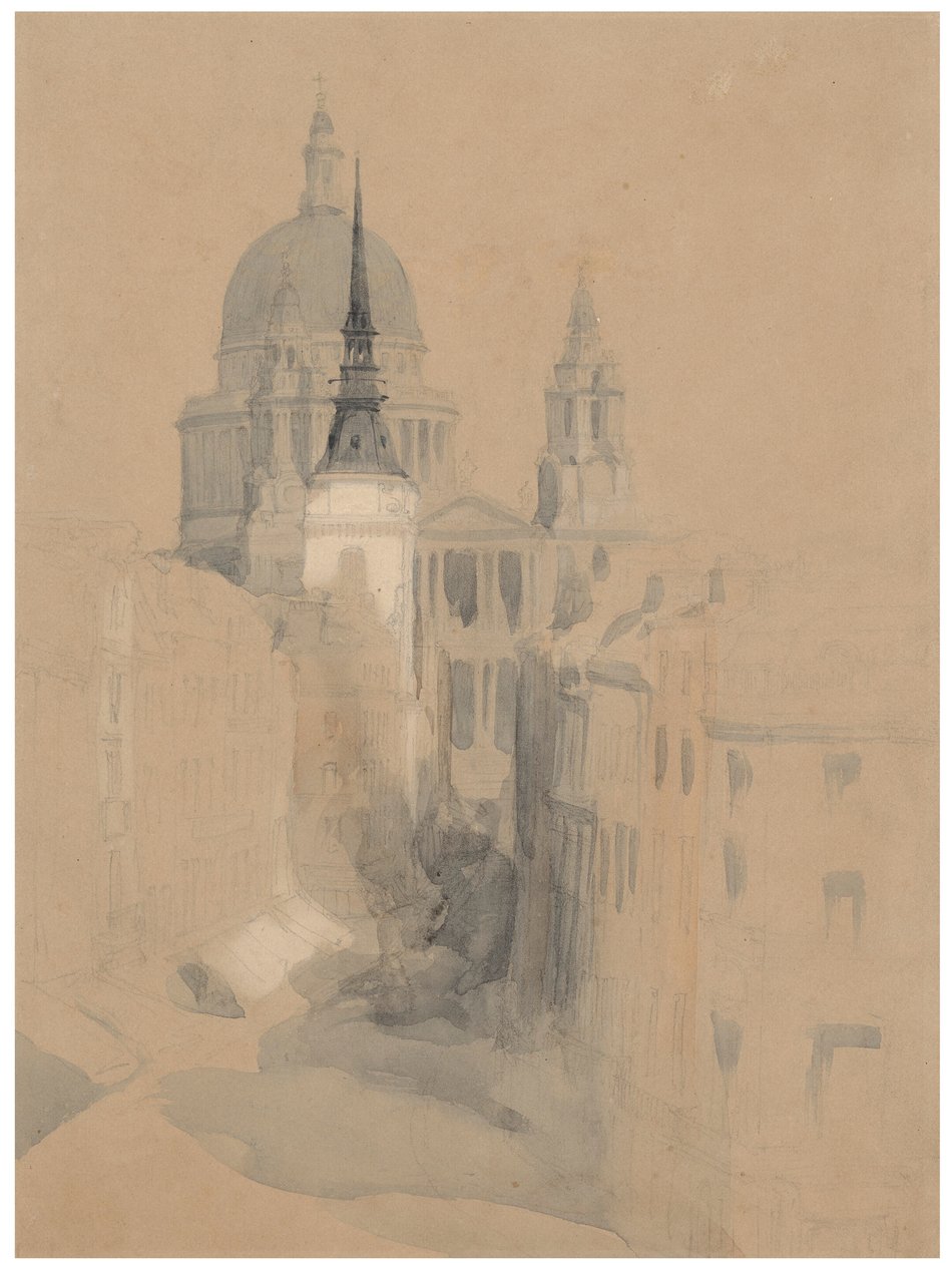 Esboço da Catedral de São Paulo, Londres, a partir de Ludgate Circus de David Roberts