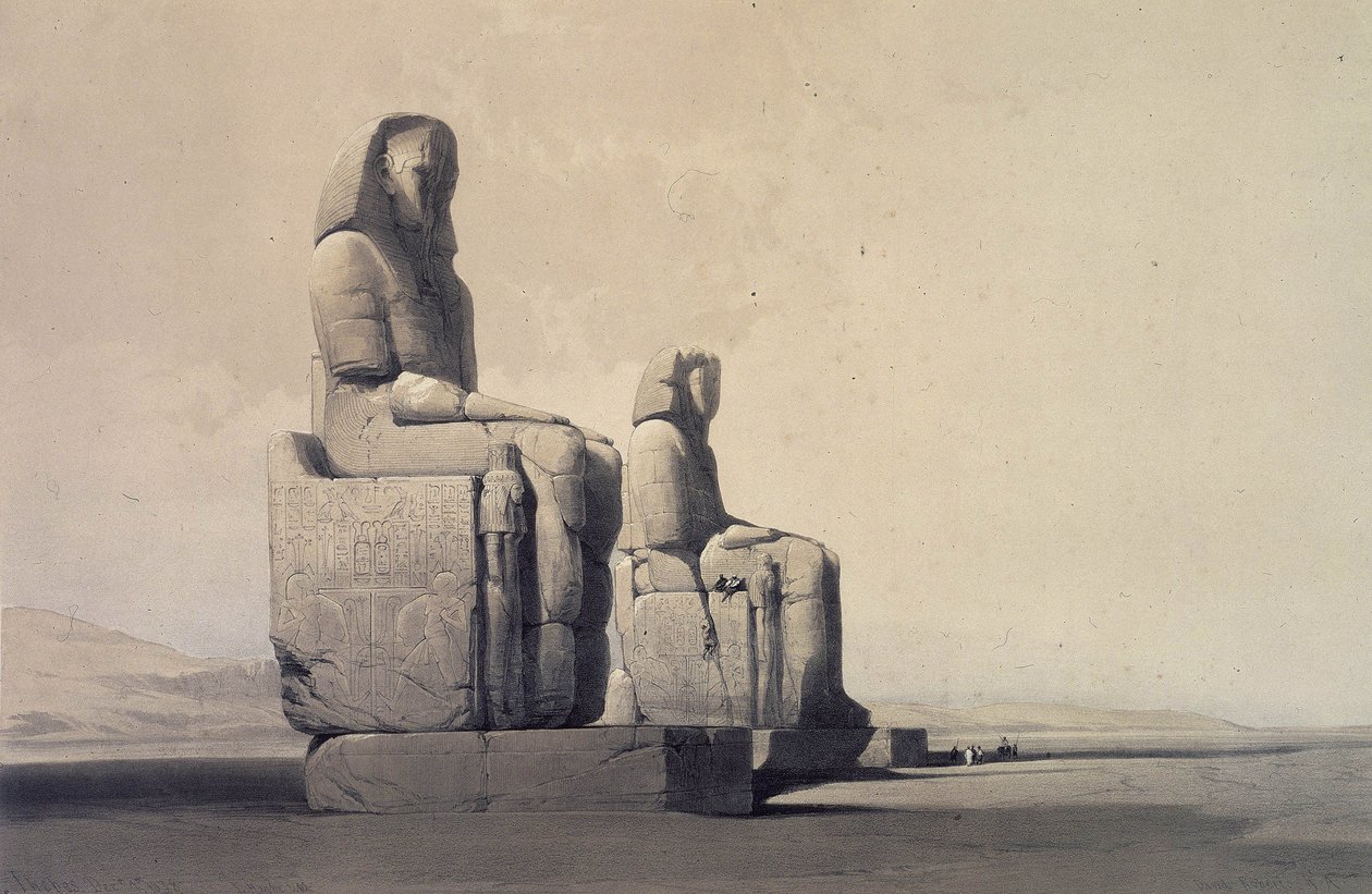 Estátuas em Tebas, Egipto, c1845 (litografia) de David Roberts