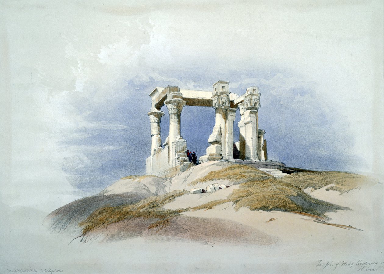 Templo de Wady Kardassy, Núbia", aguarela. David Roberts (1796-1864) Artista e orientalista escocês. Egito Antigo Arqueologia Religião Mitologia Ruína