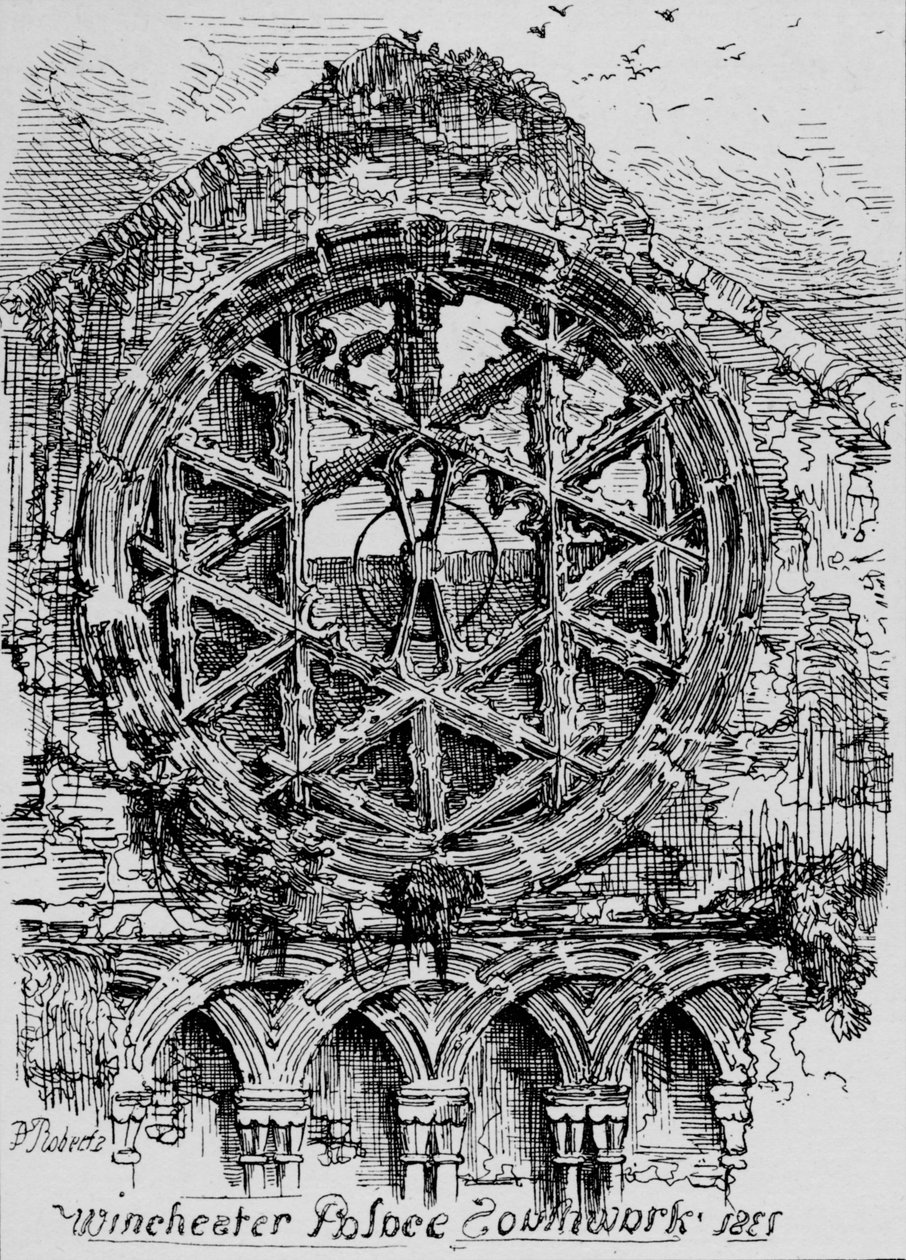 A janela circular do salão da casa de Winchester Palácio de Winchester, Southwark, 1835, 1912 de David Roberts