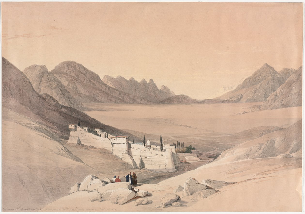 O Convento de Santa Catarina, Monte Sinai, Olhando para a Planície do Acampamento de David Roberts