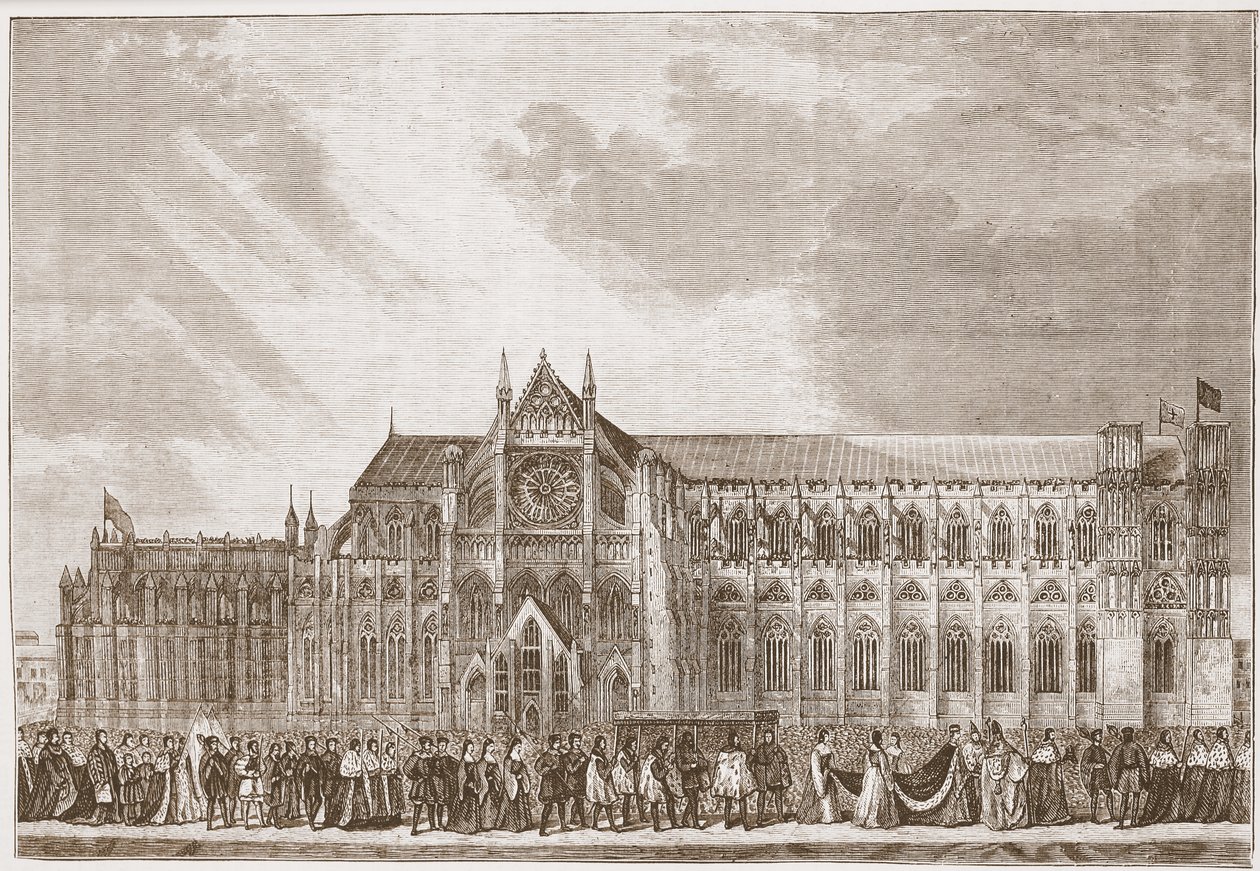 A procissão da coroação de Anne Boleyn à abadia de Westminster, ilustração "da história do protestantismo" por James Aitken Wylie (1808-1890), bar. 1878 de David Roberts