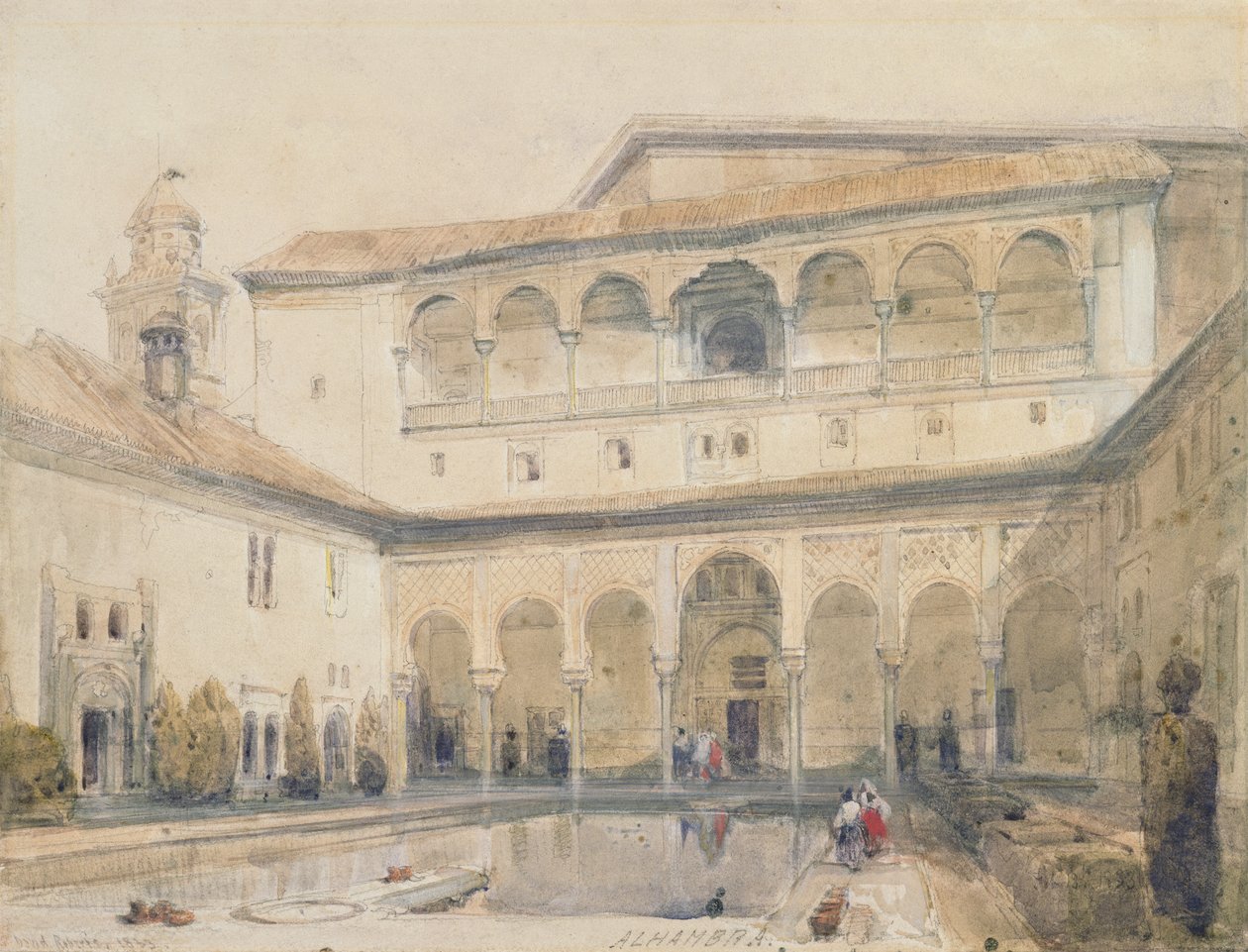 O Tribunal das Murtas, Alhambra (ou Salão das Murtas, Alhambra) 1833 (lápis e aguarela sobre papel) de David Roberts