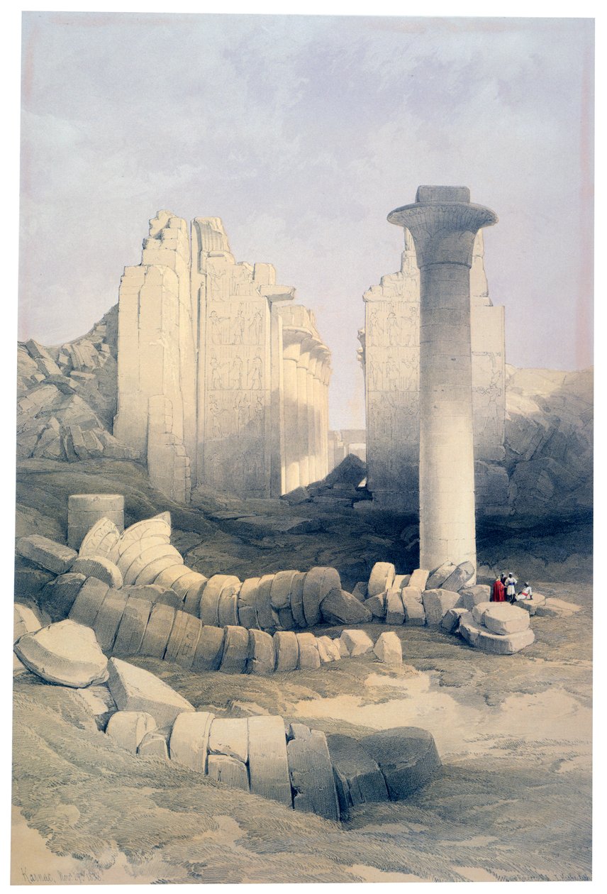 O Dromos ou Salão Central do Grande Templo de Amon, Karnak, século XIX de David Roberts