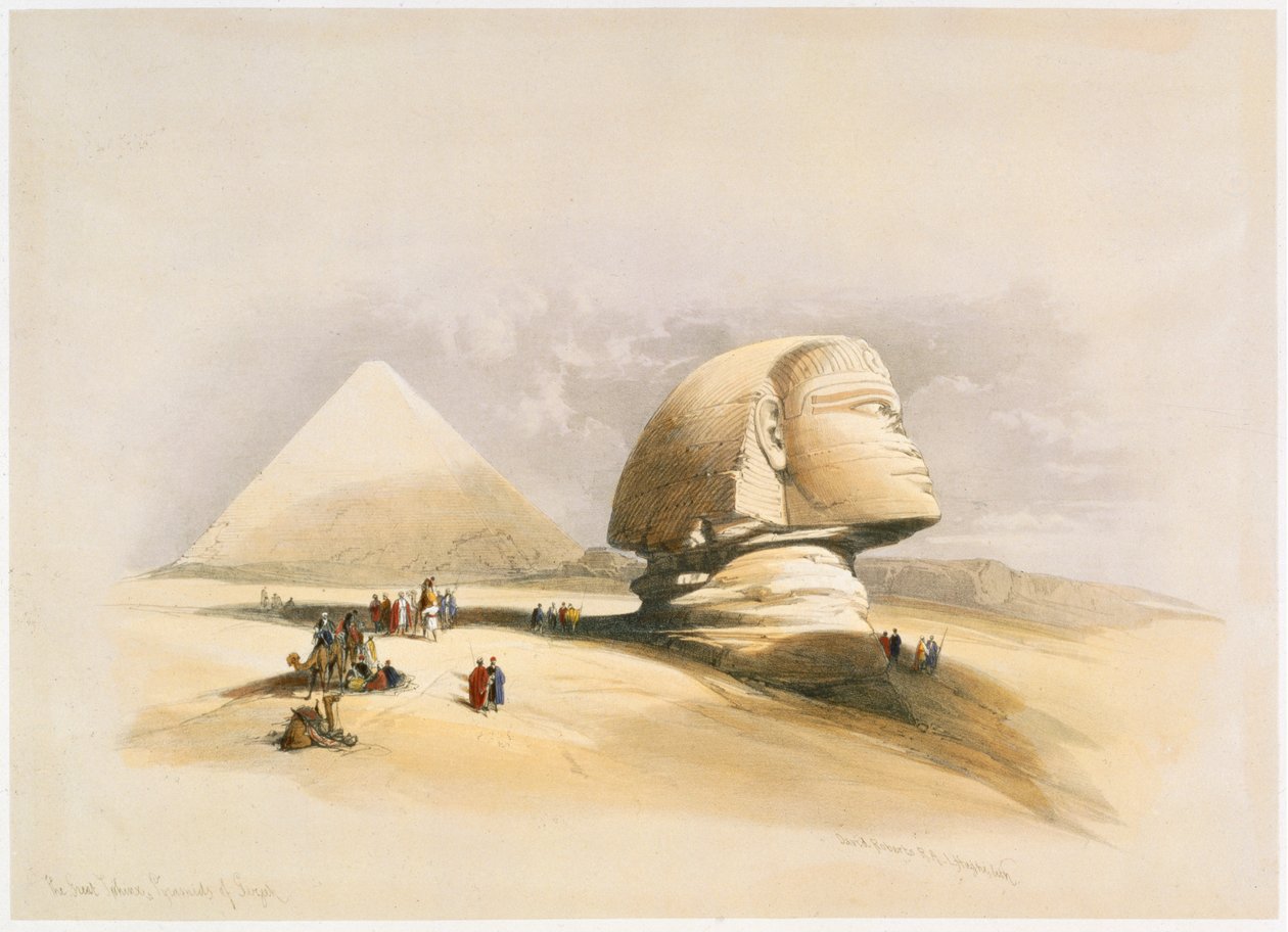 A Grande Esfinge e as Pirâmides de Gizé, século XIX de David Roberts