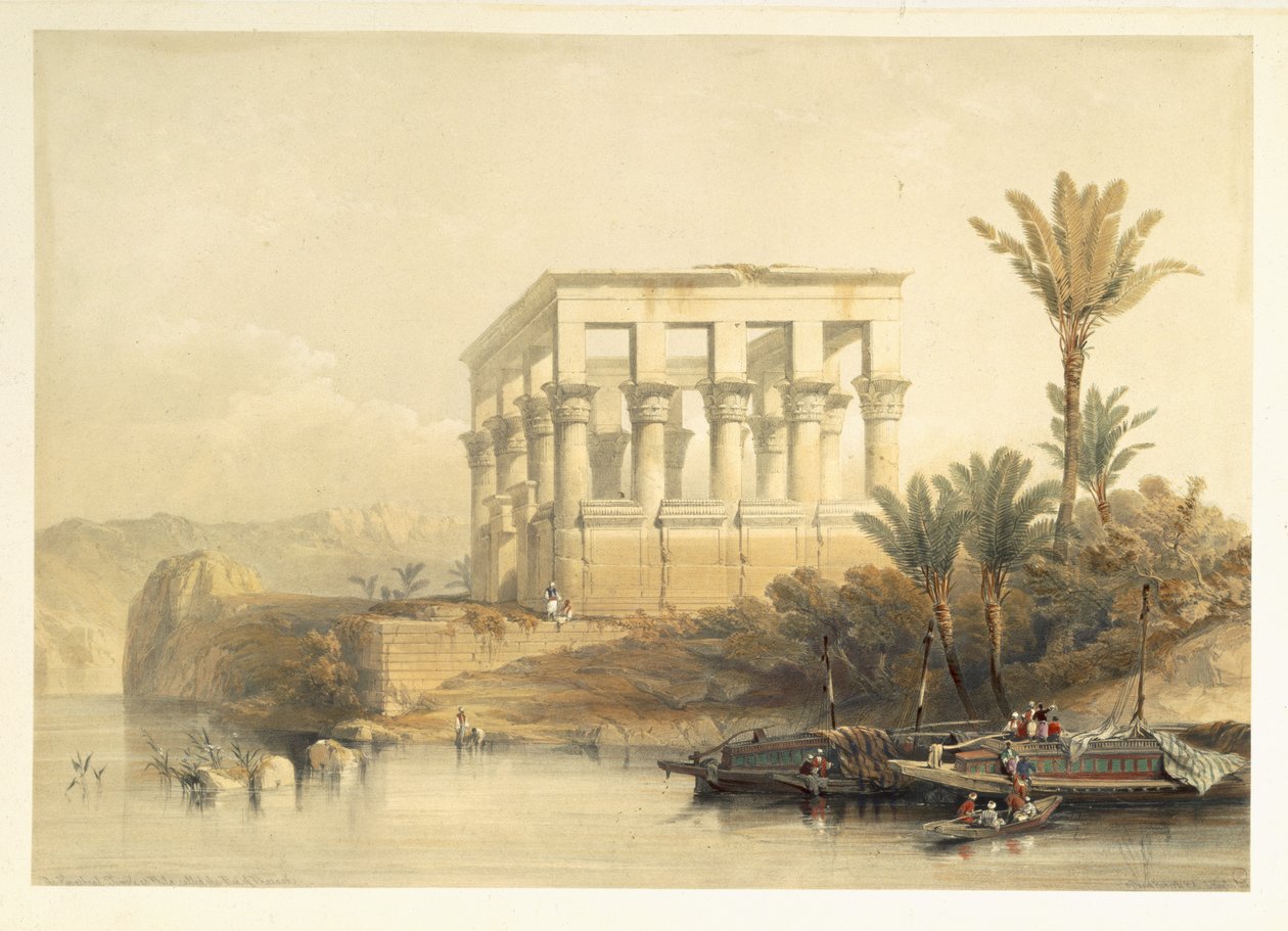 O templo Hypaethral em Philae, chamado Cama do Faraó, placa 65 do volume II do &39;Egito e Núbia&39;, gravado por Louis Haghe (1806-85) pub. 1849 de David Roberts