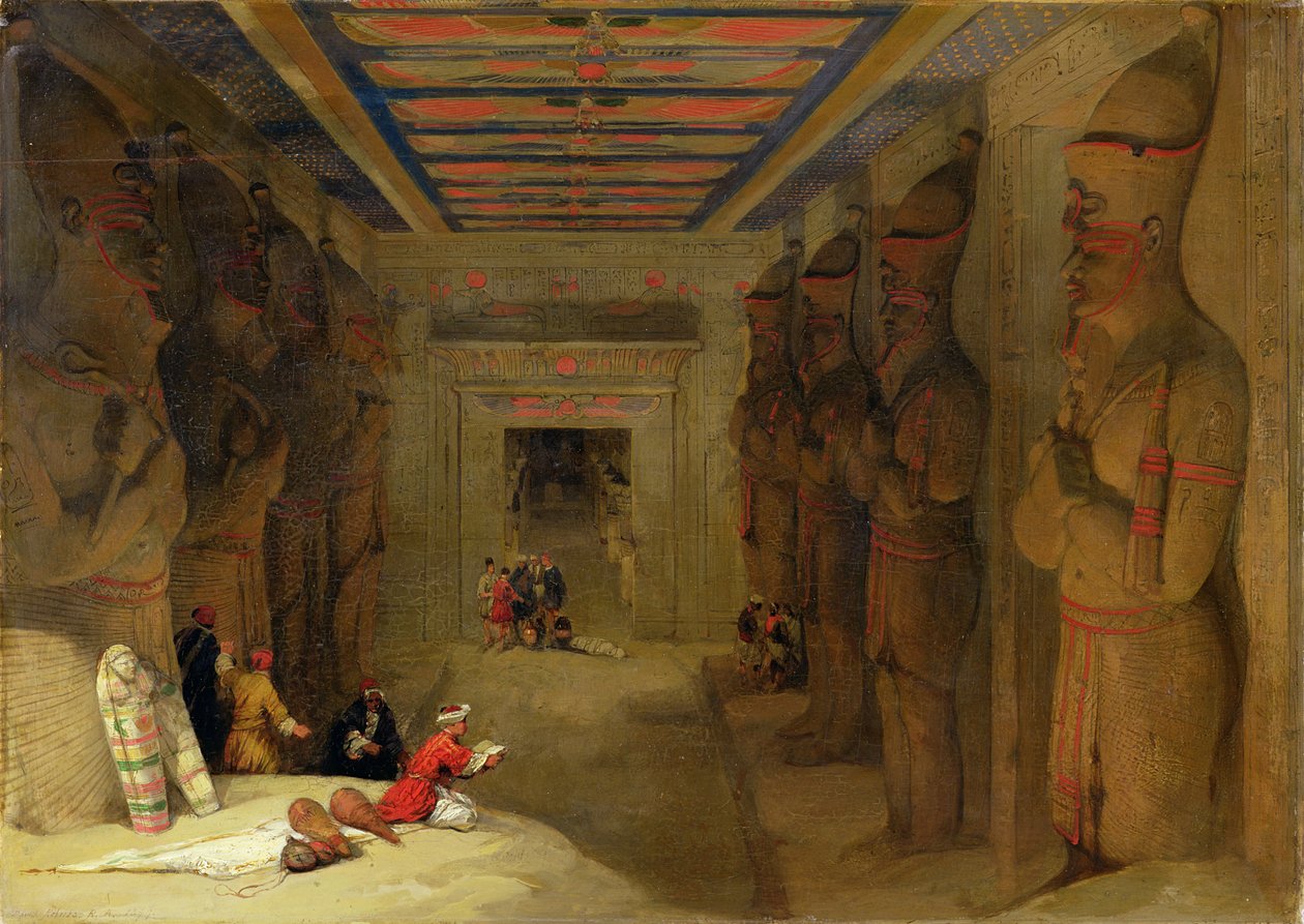 O Salão Hipostilo do Grande Templo em Abu Simbel, Egito de David Roberts