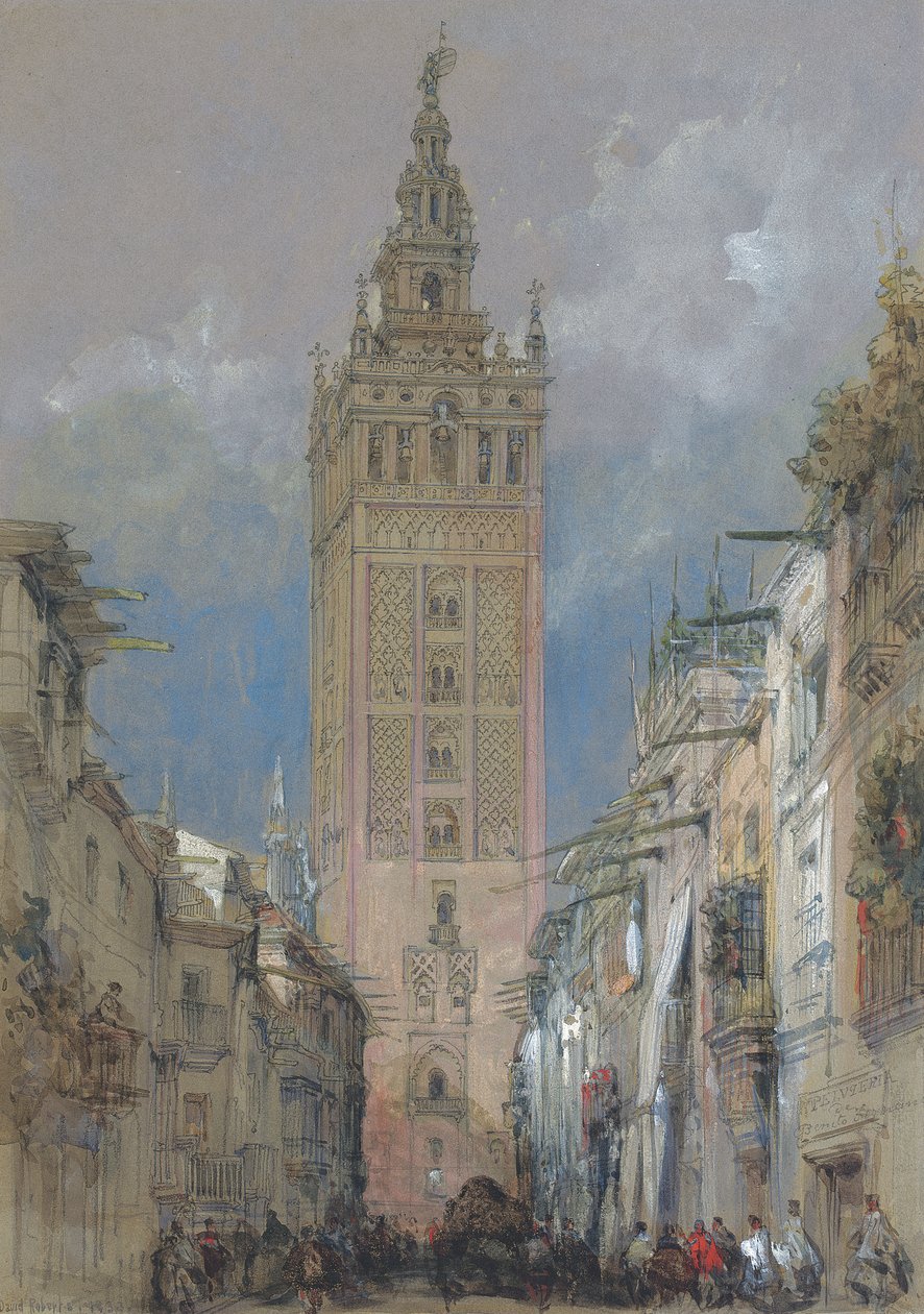 A torre mourisca em Sevilha, chamada Giralda, Espanha de David Roberts