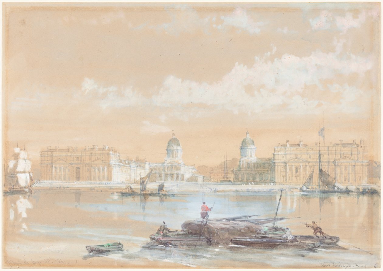 A Academia Naval vista do rio, em Greenwich de David Roberts