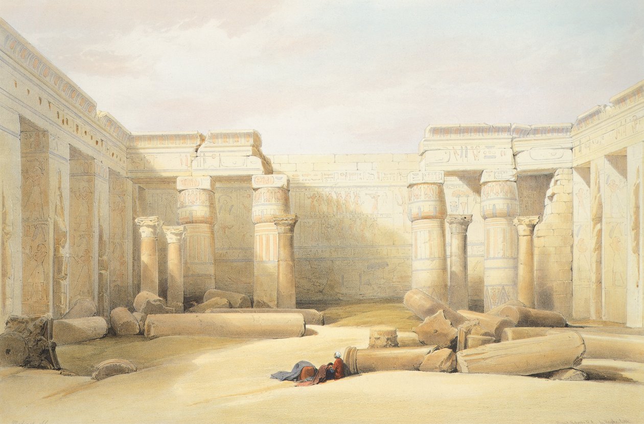 O Templo de Medinet Abu em Tebe, de David Roberts, gravando de David Roberts