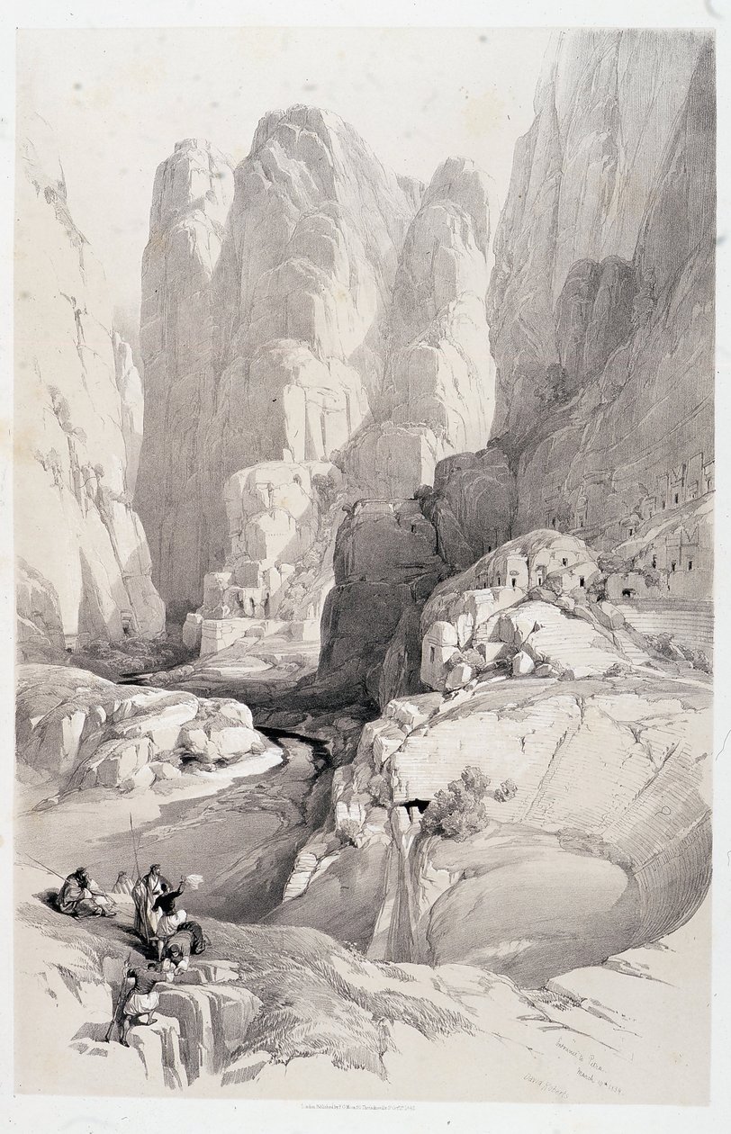 Teatro (entrada de Petra), desenho realizado em 10/03/1839 em "The Holy Land", Londres 1849 de David Roberts