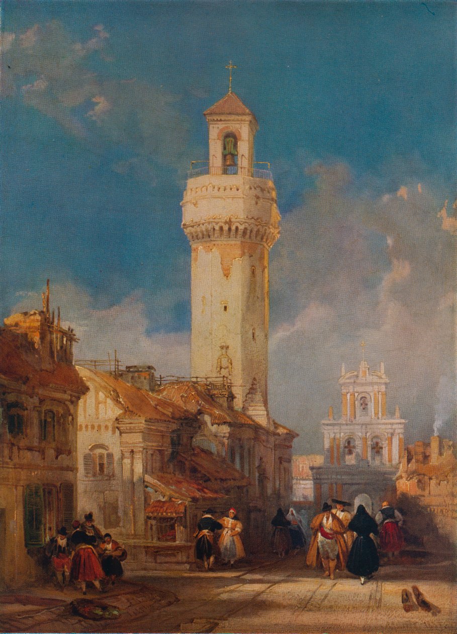 A torre da igreja de San Nicolás de la Villa, Córdoba, 1834 de David Roberts
