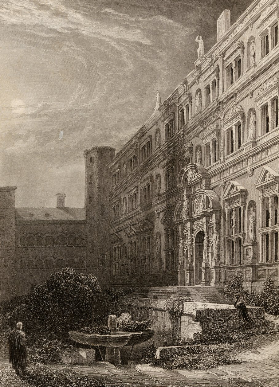 A grande corte de Heidelberg, gravada por H. Winkles, ilustração de "Os peregrinos do Reno", publicada em 1840 de David Roberts