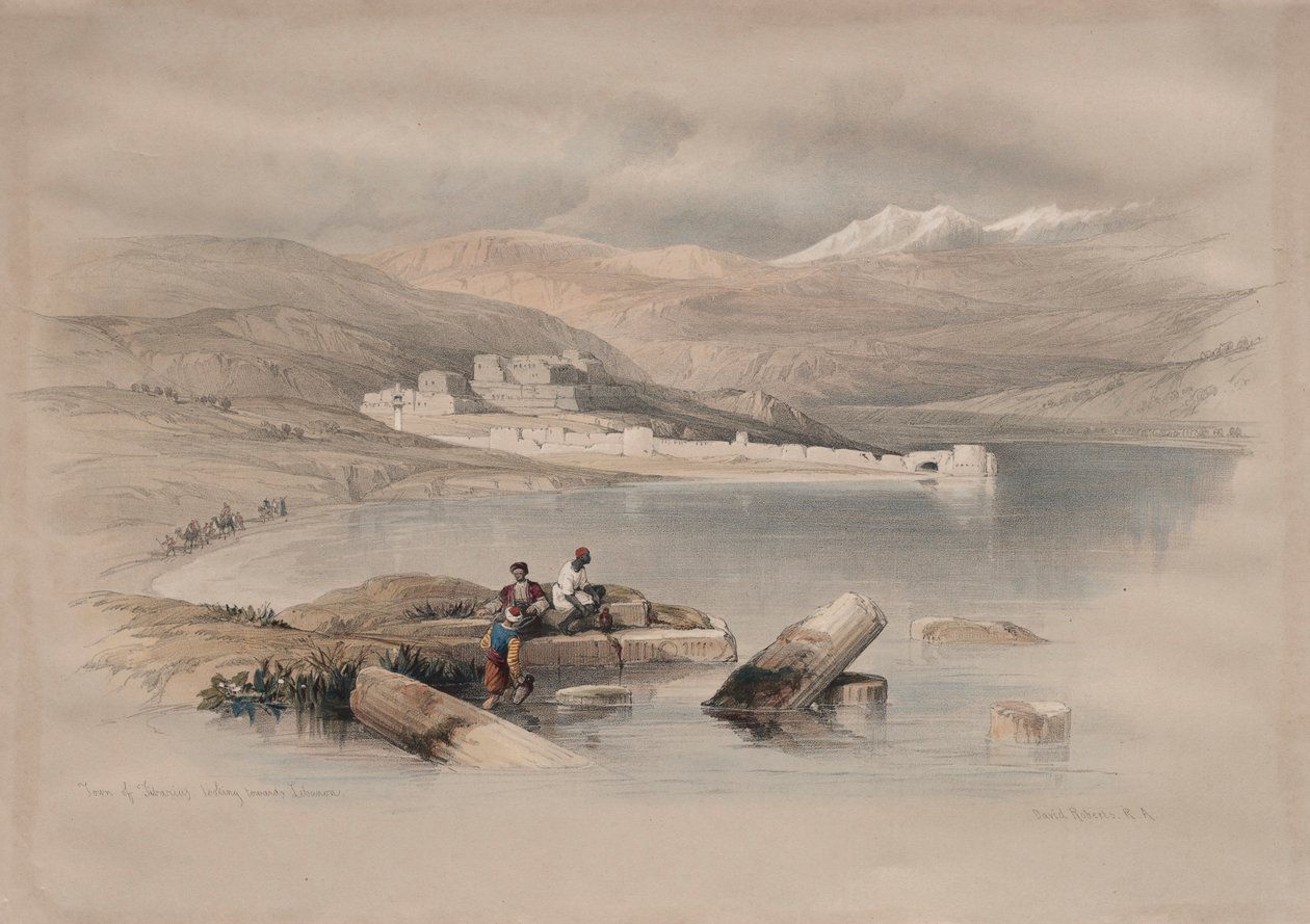 Cidade de Tiberíades, olhando para o Líbano, 1839. de David Roberts