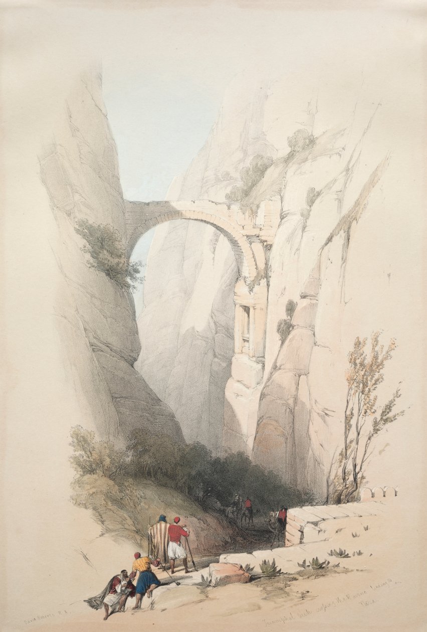 Arco triunfal cruzando a ravina que leva a Petra de David Roberts
