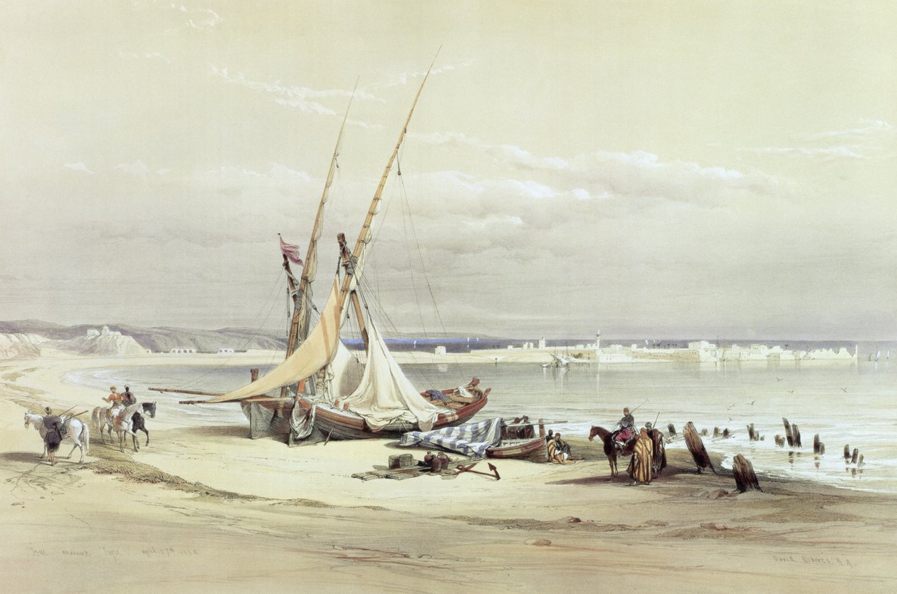 Tsur, antigo Tiro, 27 de abril de 1839, prato 69 do Volume II da "Terra Santa", gravado por Louis Haghe (1806-85) pub. 1843 de David Roberts