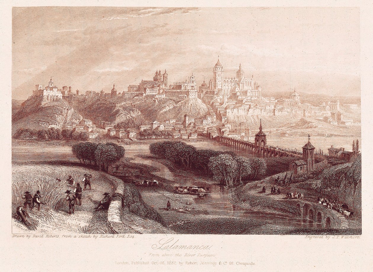 Vista de Salamanca, Espanha, feita por David Robert (1796-1864) durante sua viagem em 1837 de David Roberts