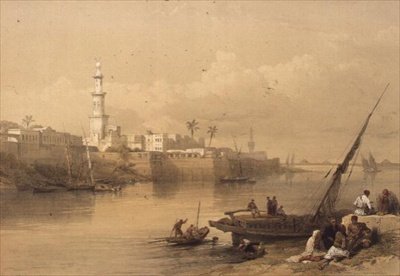 Vista no Nilo, ferry para Giza, de "Egipto e Núbia", Vol.3 (litho) de David Roberts