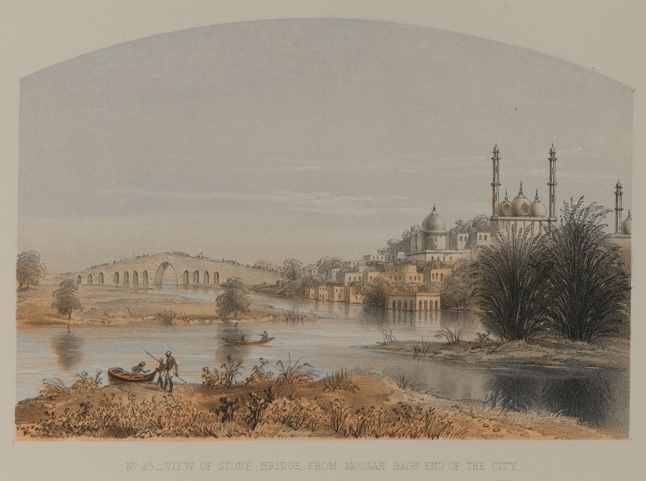 Vista da ponte de pedra de Moosah Bagh End of the City de David Scott Lieutenant Colonel (after) Dodgson