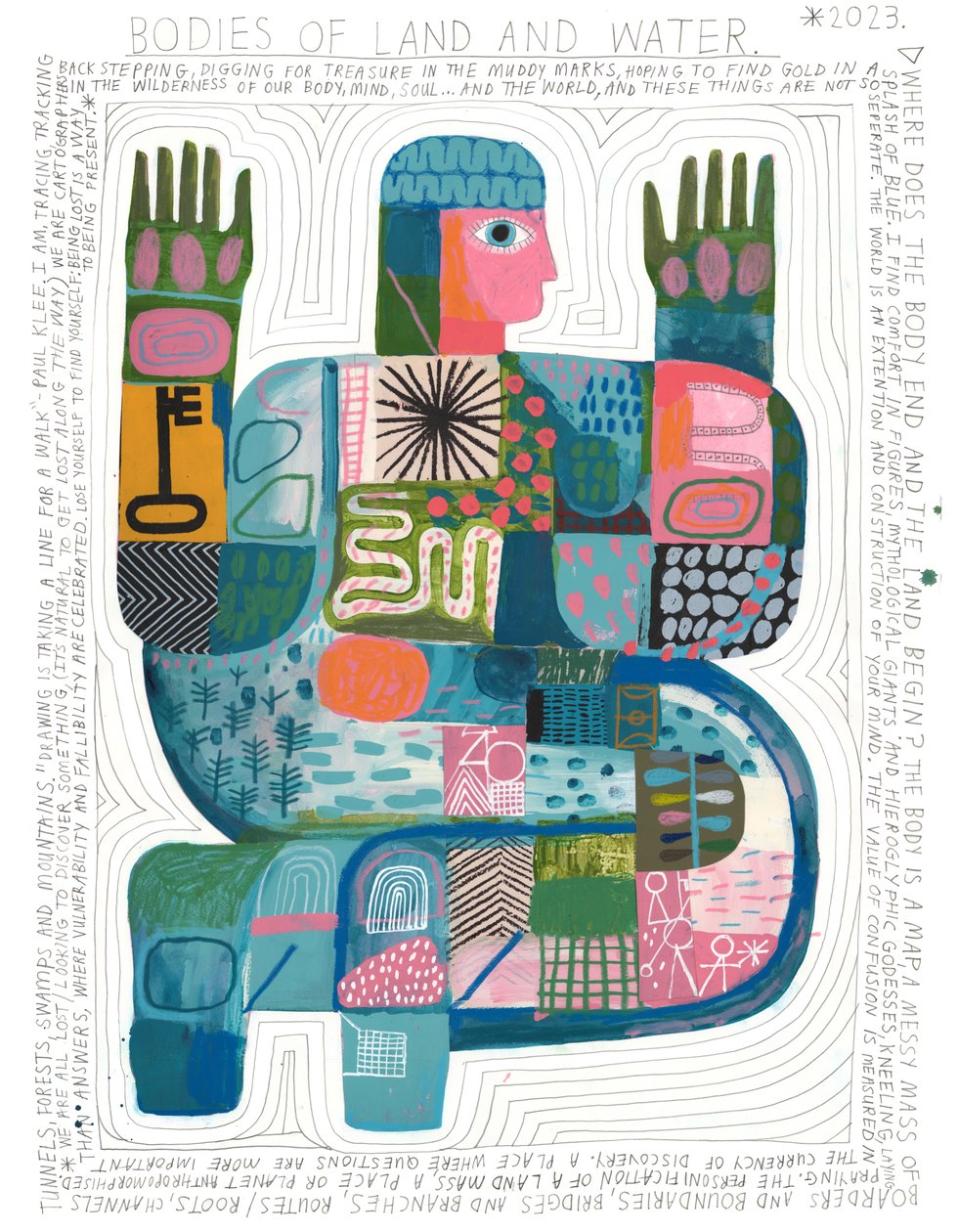 Bodies Of Land And Water, 2023 (acrílico e lápis sobre papel) de David Shillinglaw