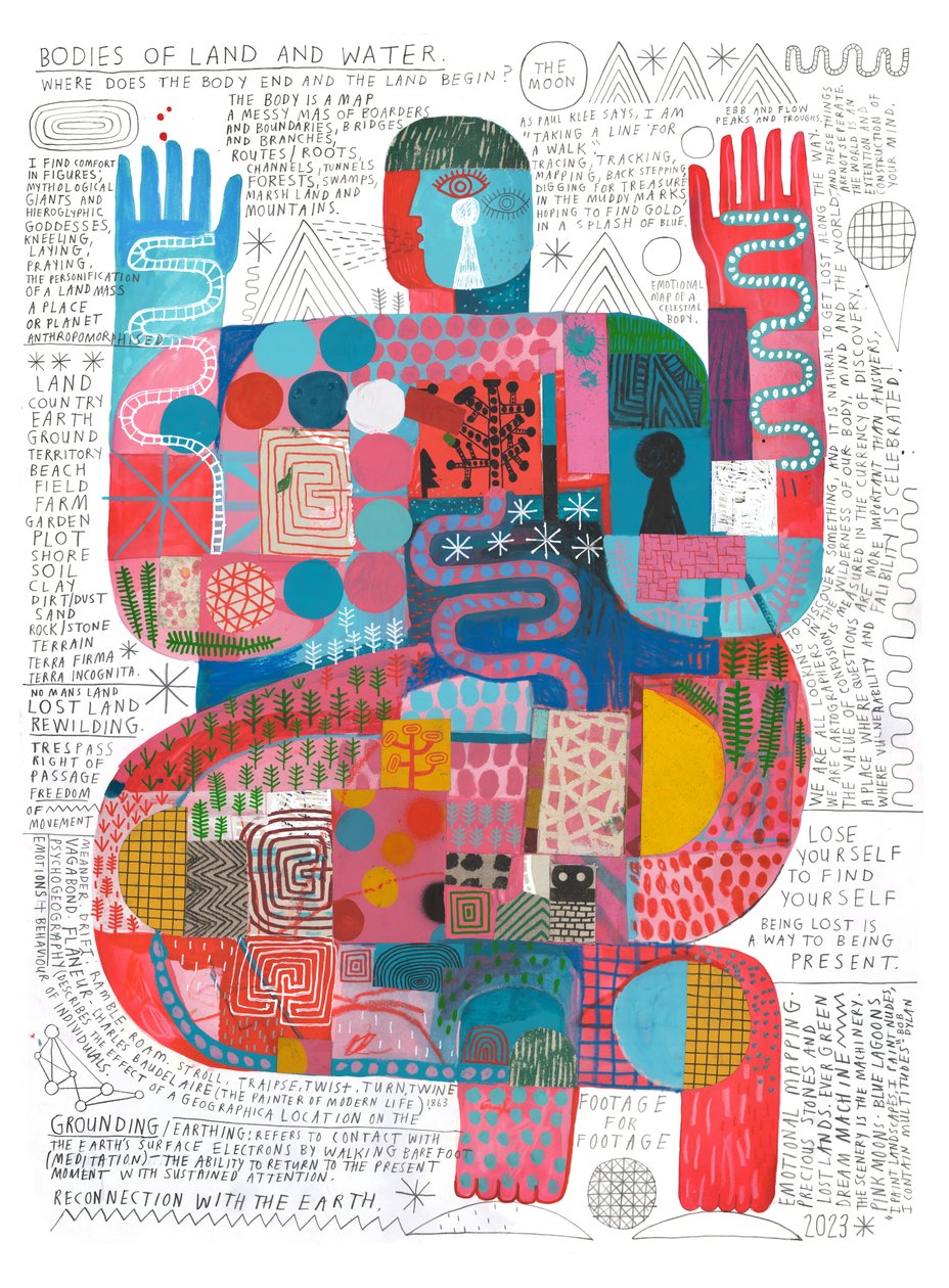 Bodies Of Land And Water 2, 2023 (acrílico e lápis sobre papel) de David Shillinglaw