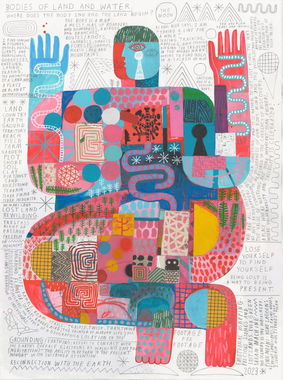 Body Scan 3, 2023 (acrílico e lápis sobre papel) de David Shillinglaw