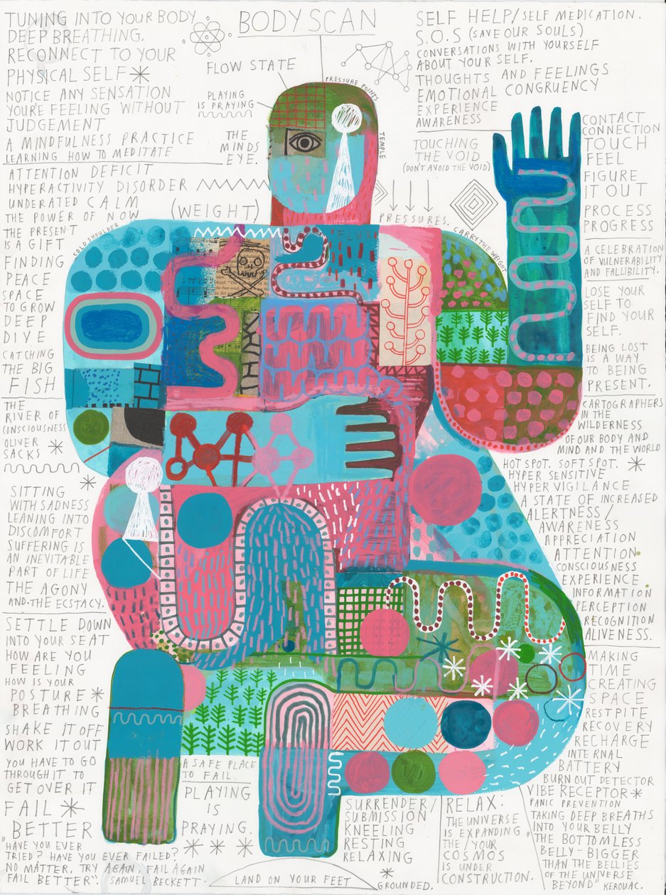 Body Scan 4, 2023 (acrílico e lápis sobre papel) de David Shillinglaw