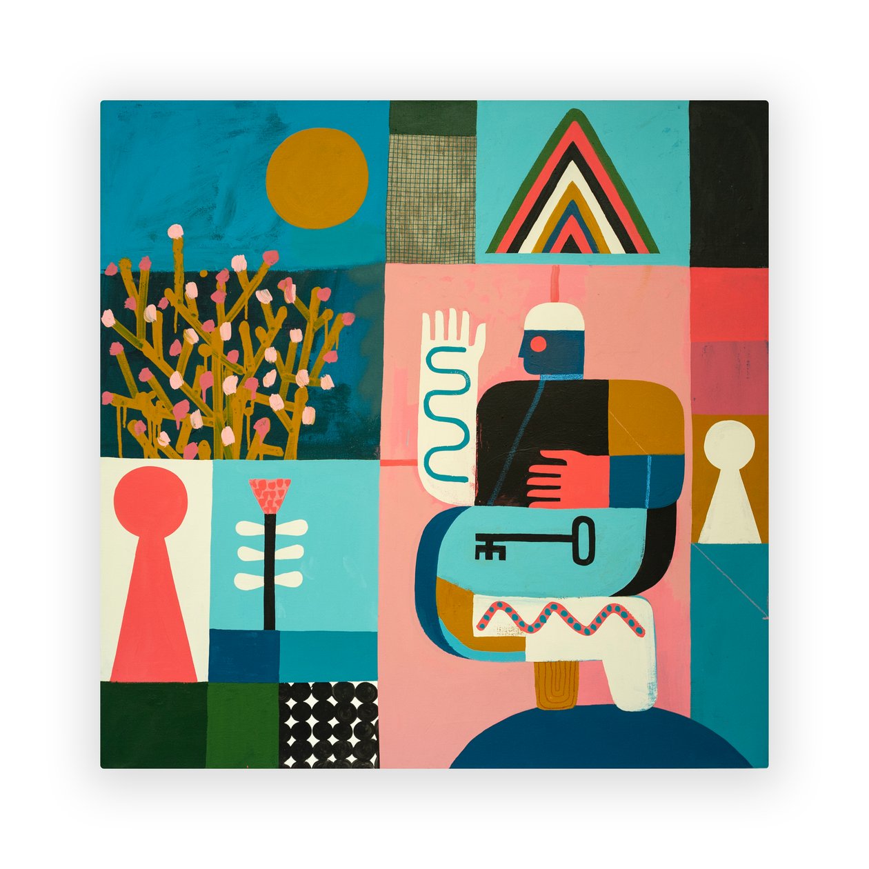 Subir a montanha molecular, 2023 (pintura e colagem sobre tela) de David Shillinglaw