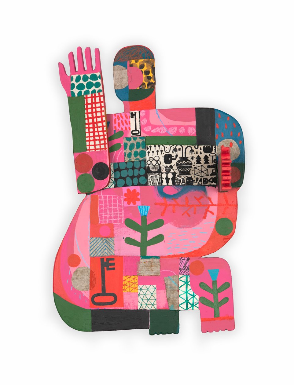 Hot Mess / Unhinged 1A, 2023 (pintura mista e colagem sobre assemblage de madeira com dobradiças) de David Shillinglaw
