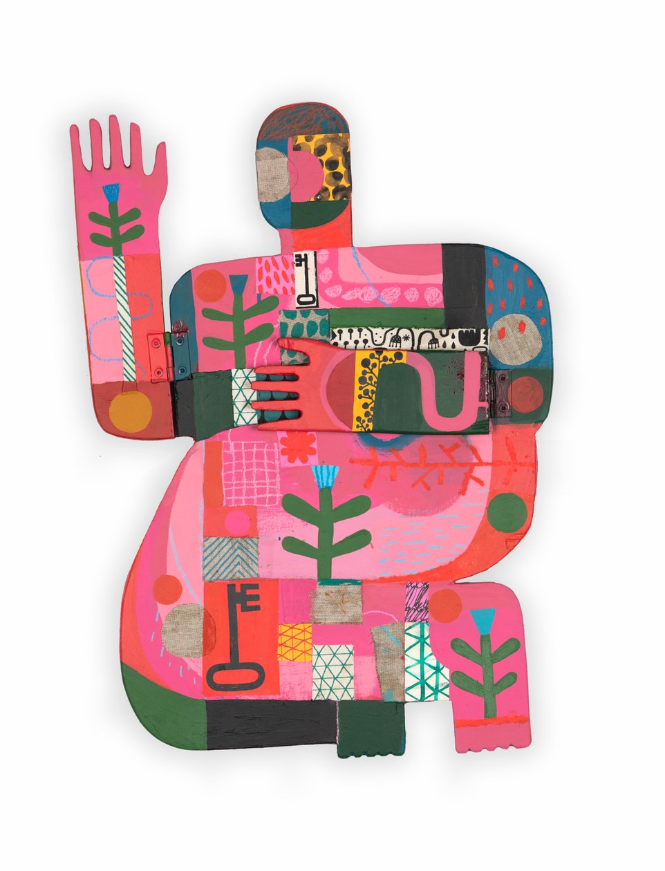 Hot Mess / Unhinged 1B, 2023 (pintura mista e colagem sobre assemblage de madeira com dobradiças) de David Shillinglaw