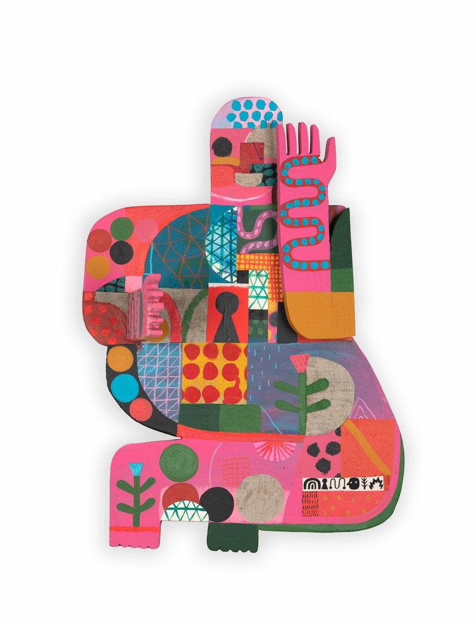 Hot Mess / Unhinged 2B, 2023 (pintura mista e colagem sobre assemblage de madeira com dobradiças) de David Shillinglaw