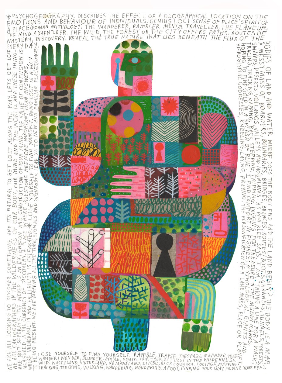 Psicogeografia, 2023 (acrílico e lápis sobre papel) de David Shillinglaw