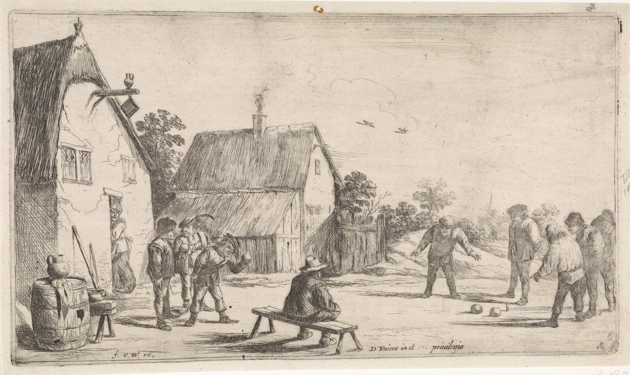 Os camponeses jogam aos boules
Cenas do género ao ar livre (título da série) de David Teniers (II)