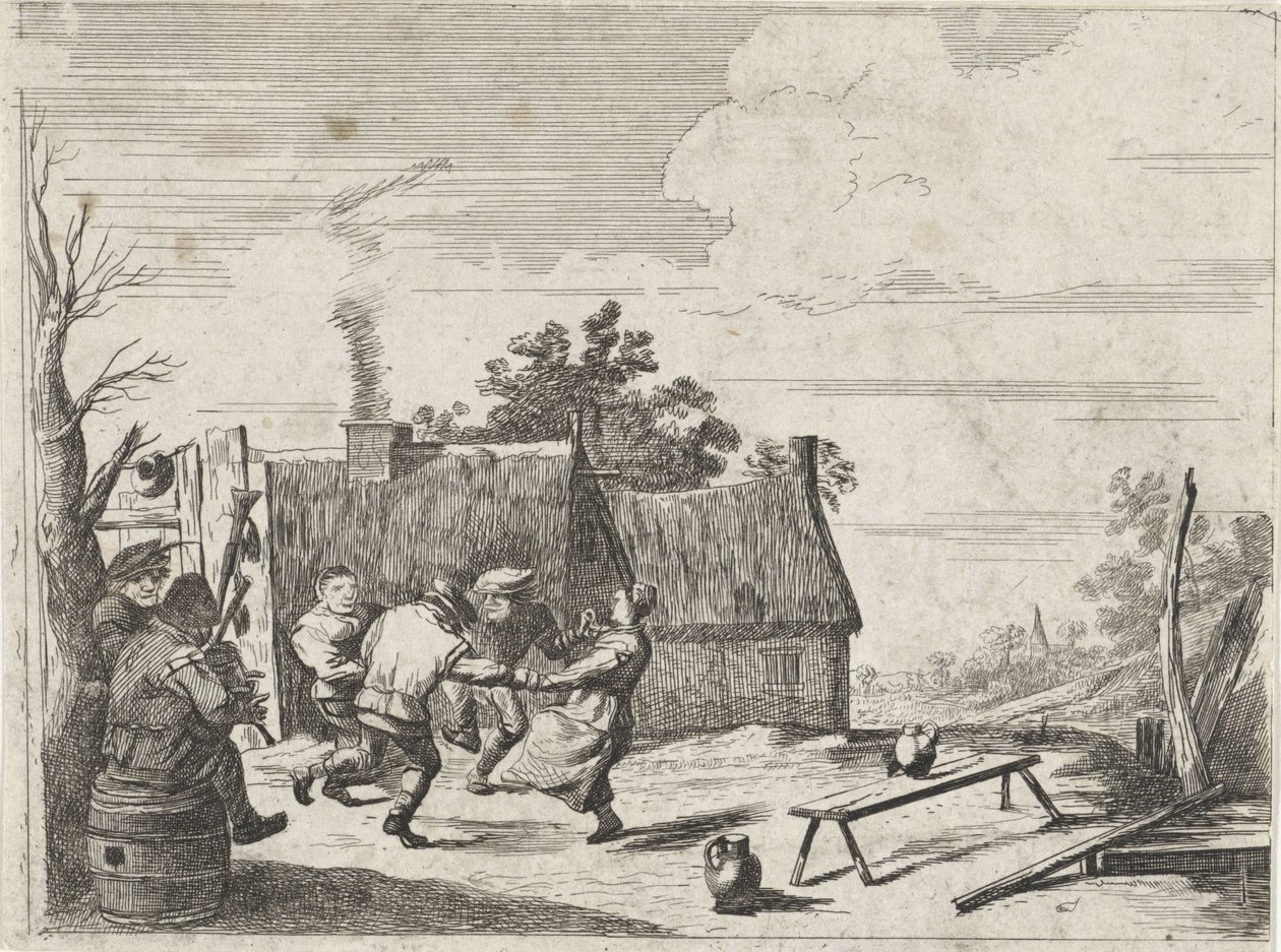 Agricultores dançantes ao som de dois músicos de David Teniers (II)