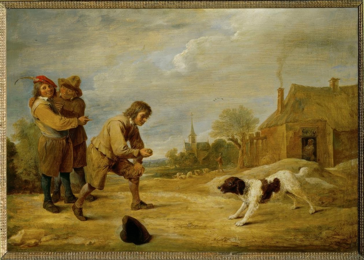 Menino de fazenda com um cachorro de David Teniers the Younger