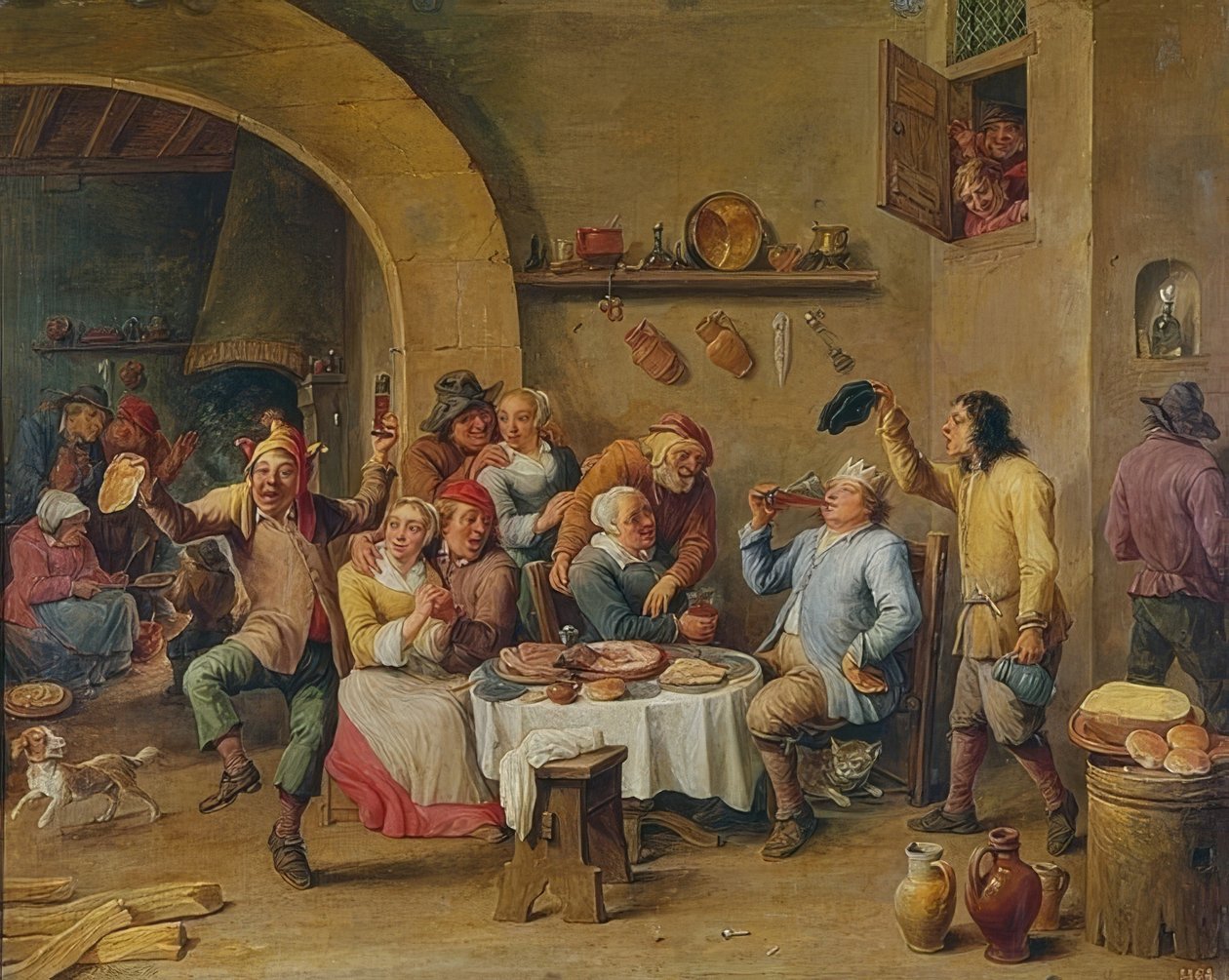 O rei bebe (Le Roi Boit). 1650-60 de David Teniers the Elder