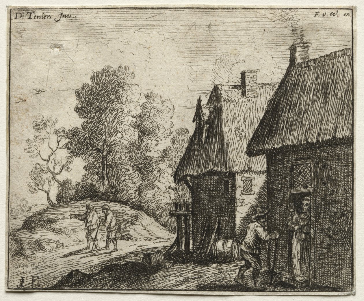 Camponês conversando com uma mulher. de David Teniers the Elder
