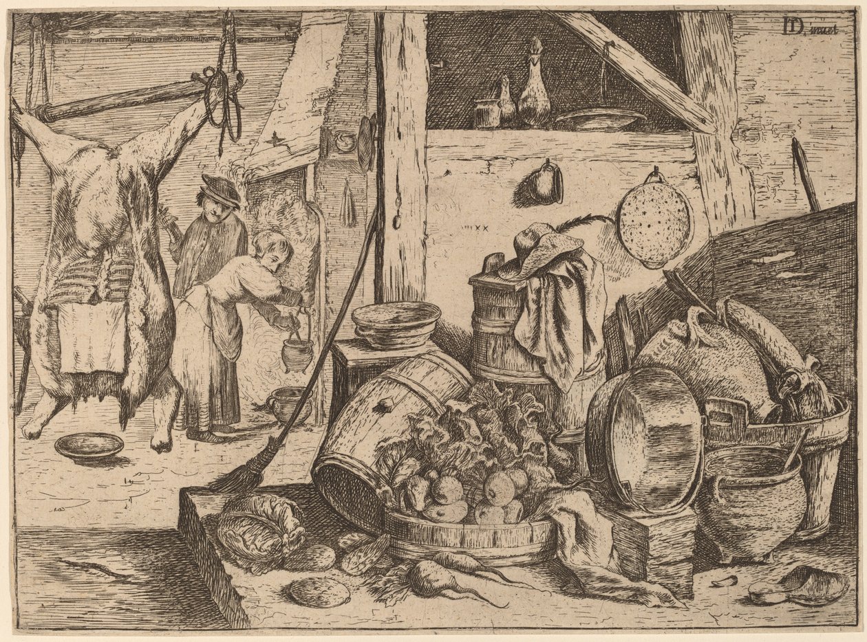 Interior de uma cozinha de David Teniers the Younger