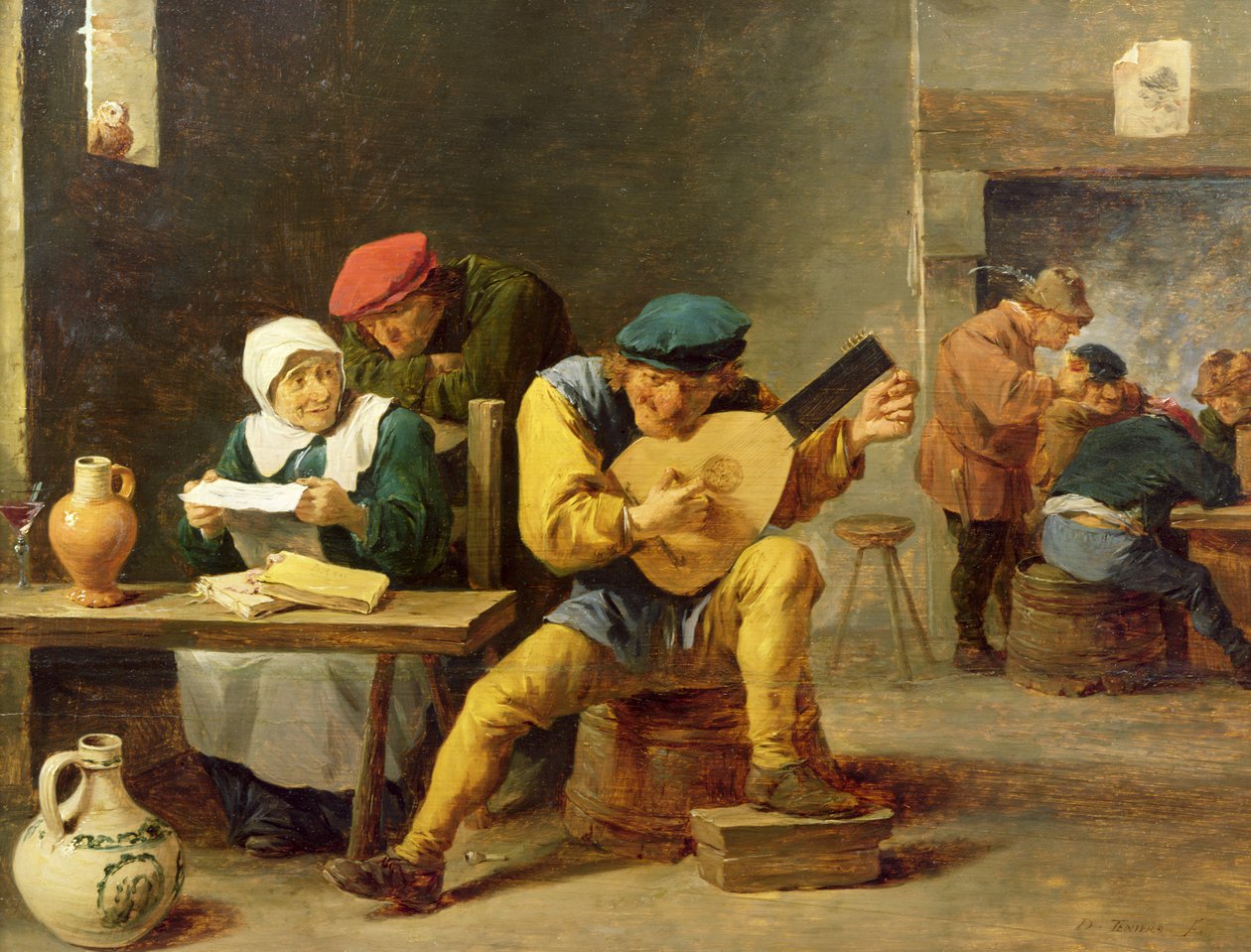 Camponeses Fazendo Música em uma Pousada, c.1635 (óleo em carvalho) de David Teniers the Younger