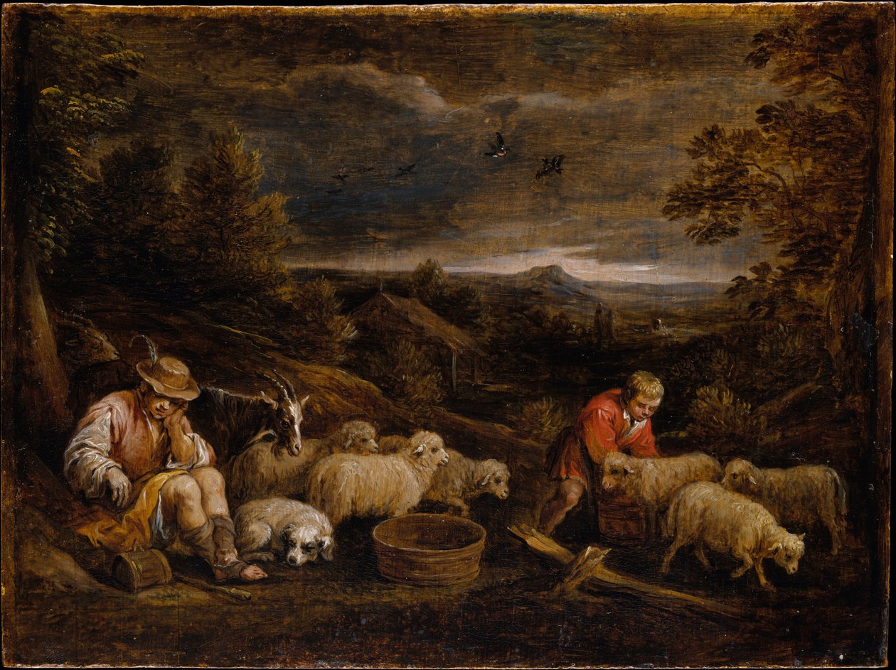 Pastores e ovelhas de David Teniers the Younger