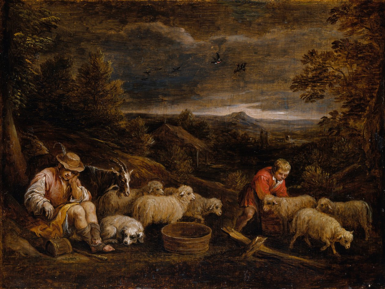 Pastores e ovelhas. de David Teniers the Younger