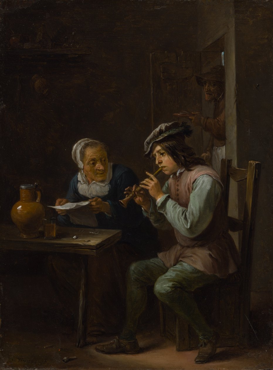 O jogador do Flageolet de David Teniers the Younger