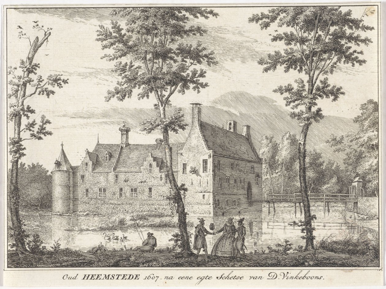 Vista da Antiga Heemstede Oud Heemstede 1607. após um esboço egte de D. Vinkeboons (título no objeto) de David Vinckboons (I)