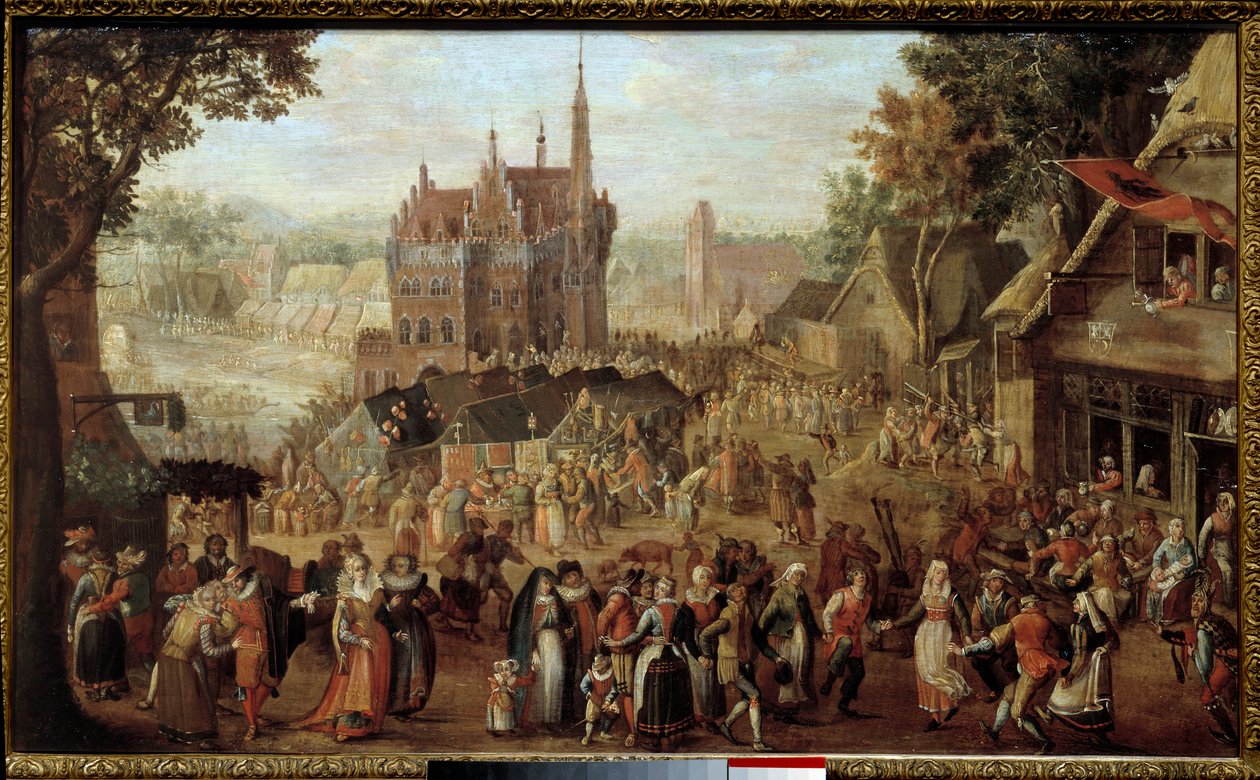 Kermesse em Audenarde (Bélgica). Festa em frente à igreja da aldeia. Pintura por David Vinckboons (ou Vinckeboons ou Vinkeboons 1576-1629) de David Vinckboons