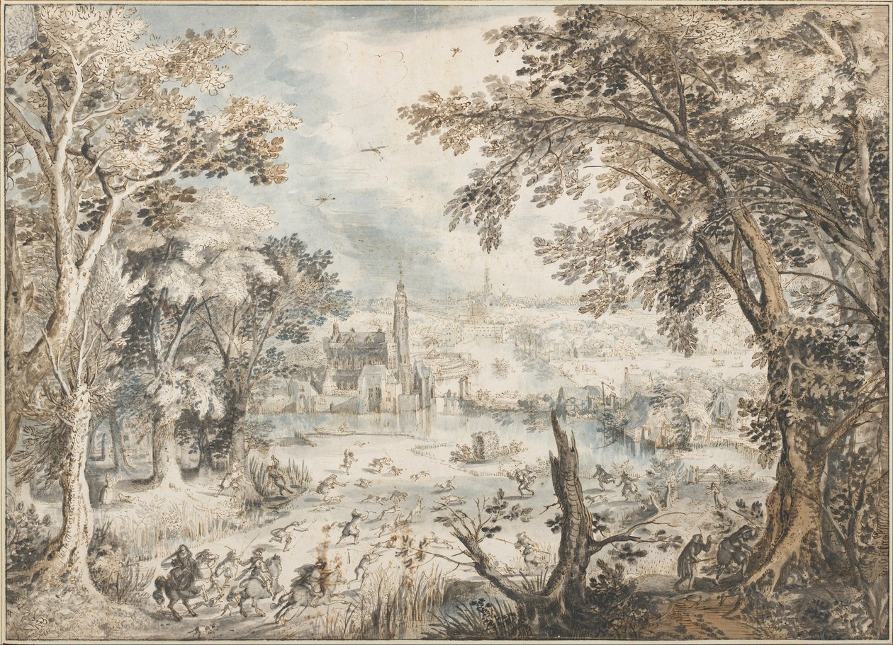 Paisagem com uma caça à lebre de David Vinckboons