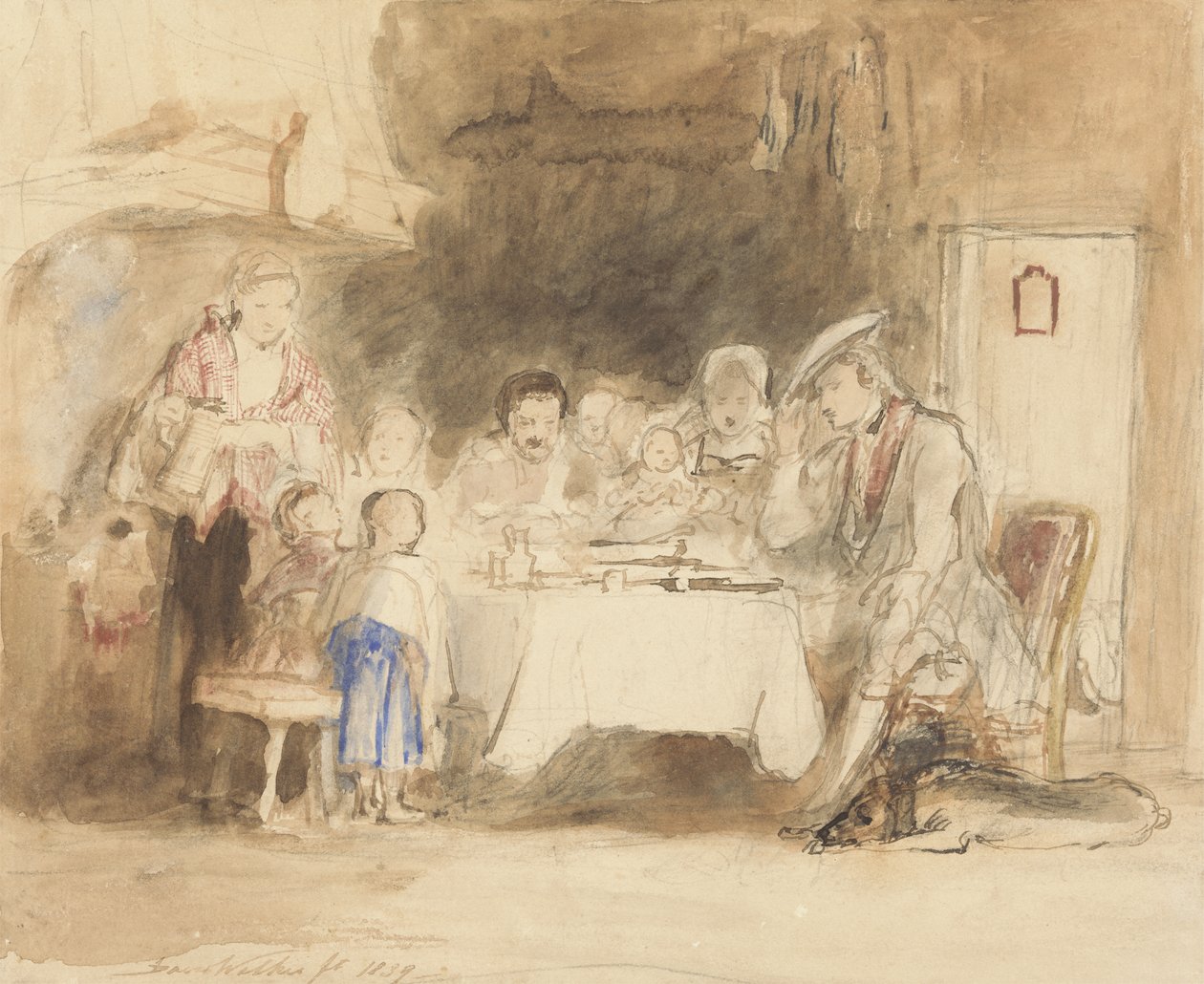 Grace before Meat, 1839 (wc com caneta e tinta sobre grafite no papel) de David Wilkie