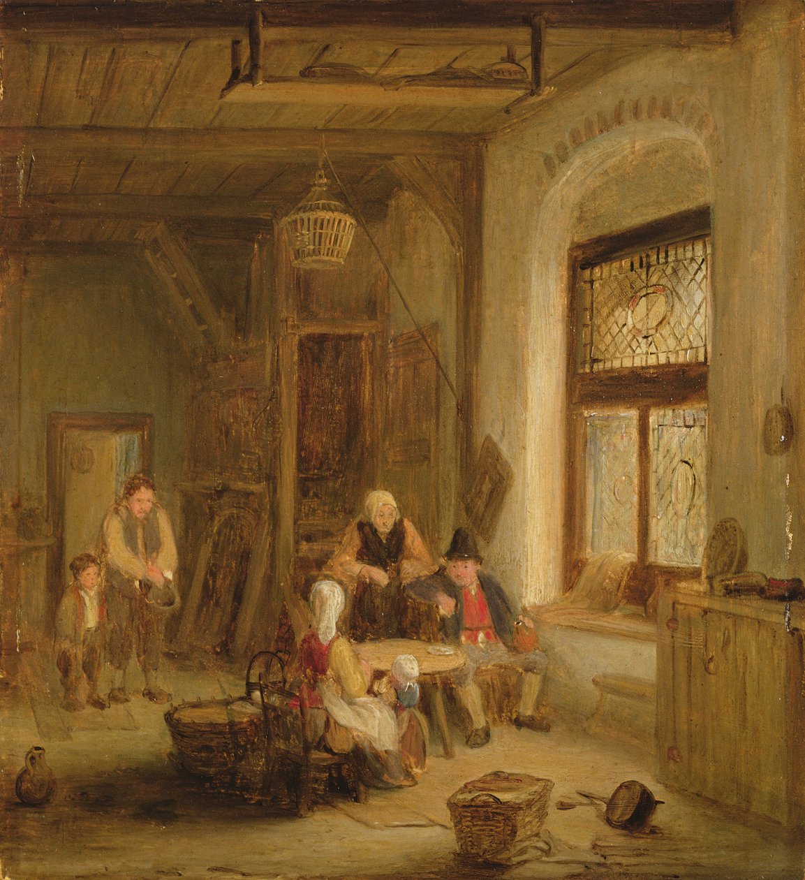 Interior com figuras por uma janela de David Wilkie