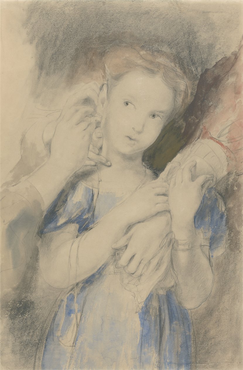 Estudo para o primeiro anel de orelha (wc, grafite e giz no papel) de David Wilkie