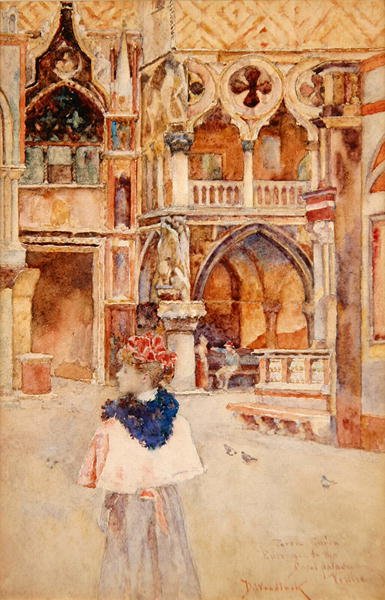Porta della Carta, Entrada do Palácio Ducal, Veneza (aguarela sobre papel) de David Woodlock