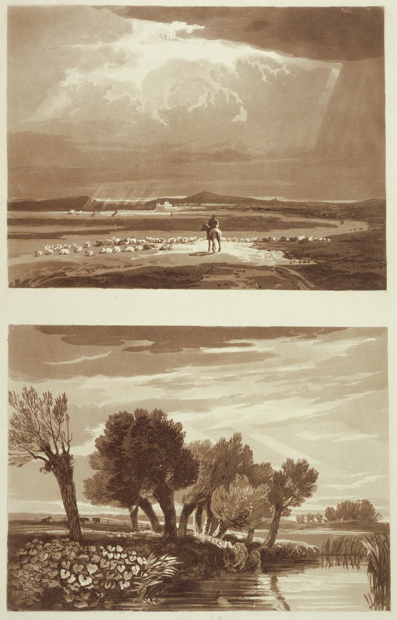 Um Efeito depois de uma tempestade ... e Efeito Transiente, Veja em Battersea Marsh, ilustrações de Um Tratado sobre Paisagem e Efeito em Cores de Água, 1841 (aquatint) de David after Cox